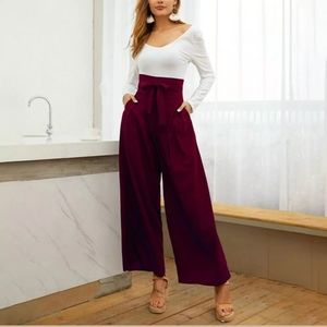 Womens High-waisted Wide Leg Long Pants Slacks Bel